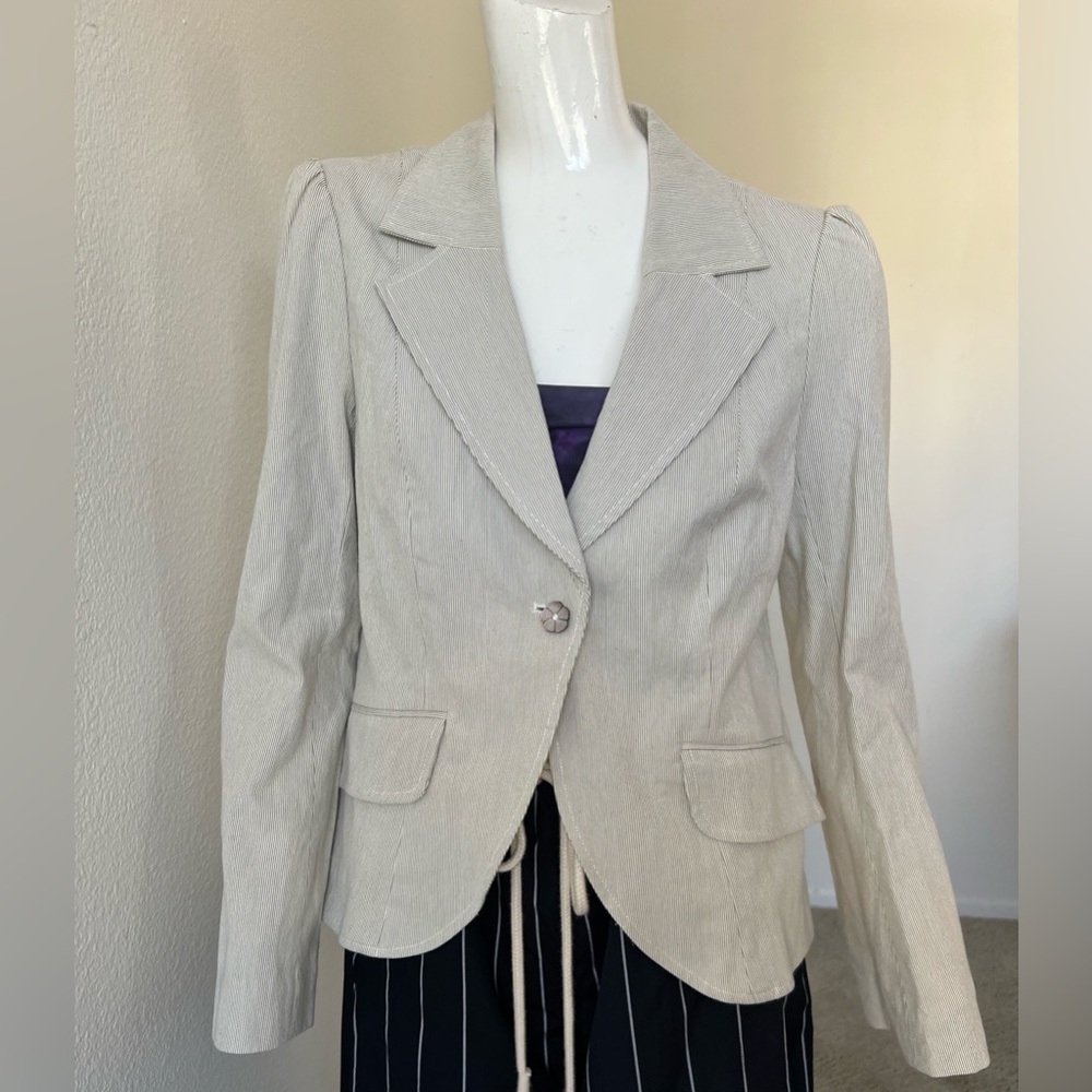 $328 VINTAGE Rebecca Taylor Light Grey striped Blazer- 8